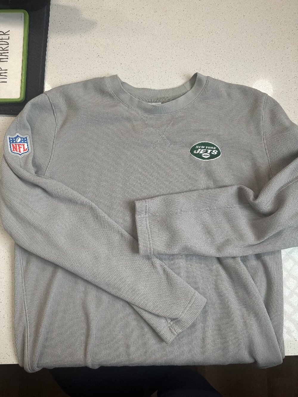 NFL New York Jets Thermal Crewneck Shirt XL Gray Waffle Knit Long Sleeve